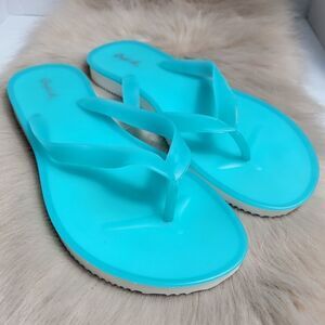 Qupid Womens Aqua Blue Jelly Flip Flop Sandals Size 10